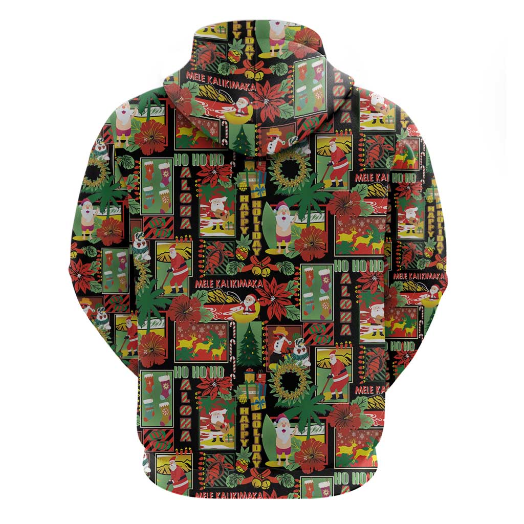Hawaiian Santa Christmas Pattern Hoodie Black Version - Polynesian Pride