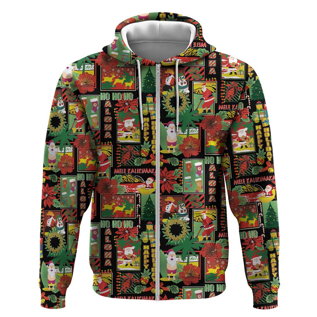 Hawaiian Santa Christmas Pattern Hoodie Black Version - Polynesian Pride