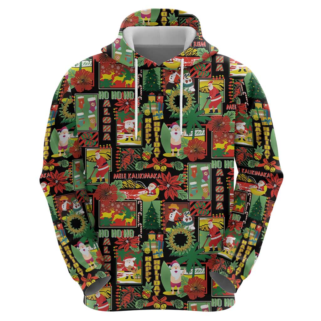 Hawaiian Santa Christmas Pattern Hoodie Black Version - Polynesian Pride