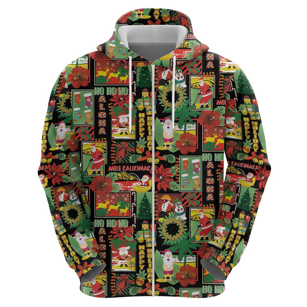 Hawaiian Santa Christmas Pattern Hoodie Black Version - Polynesian Pride