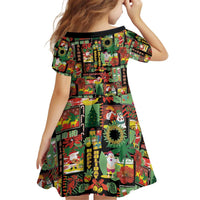 Hawaiian Santa Christmas Pattern Kid Short Sleeve Dress Black Version - Polynesian Pride