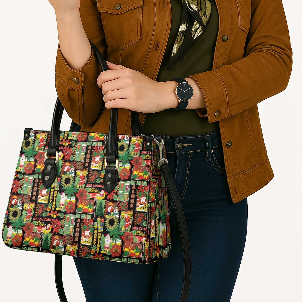 Hawaiian Santa Christmas Pattern Leather Bag Black Version - Polynesian Pride