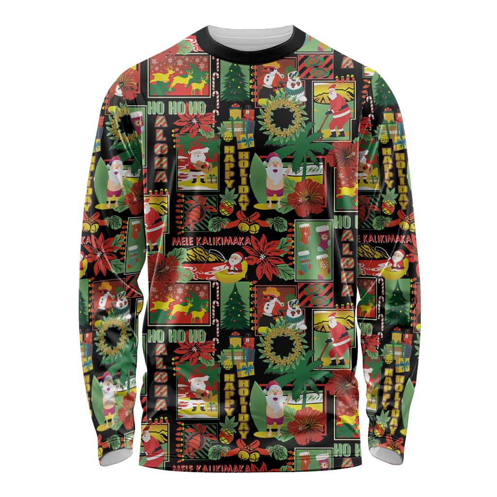 Hawaiian Santa Christmas Pattern Long Sleeve Shirt Black Version LT01 Unisex Red - Polynesian Pride