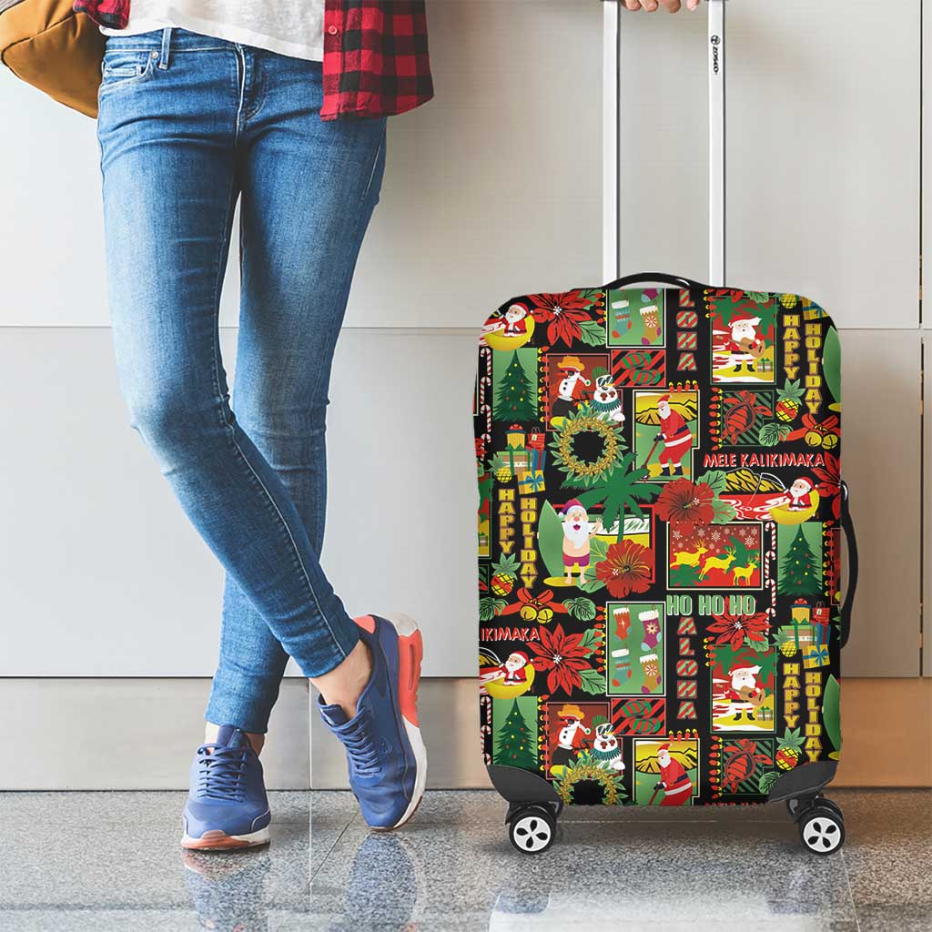 Hawaiian Santa Christmas Pattern Luggage Cover Black Version - Polynesian Pride