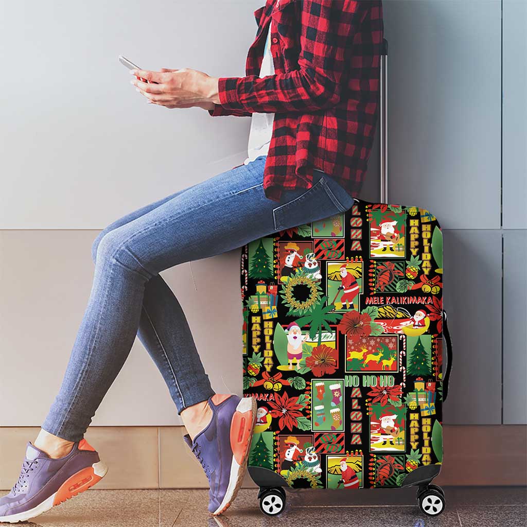 Hawaiian Santa Christmas Pattern Luggage Cover Black Version - Polynesian Pride