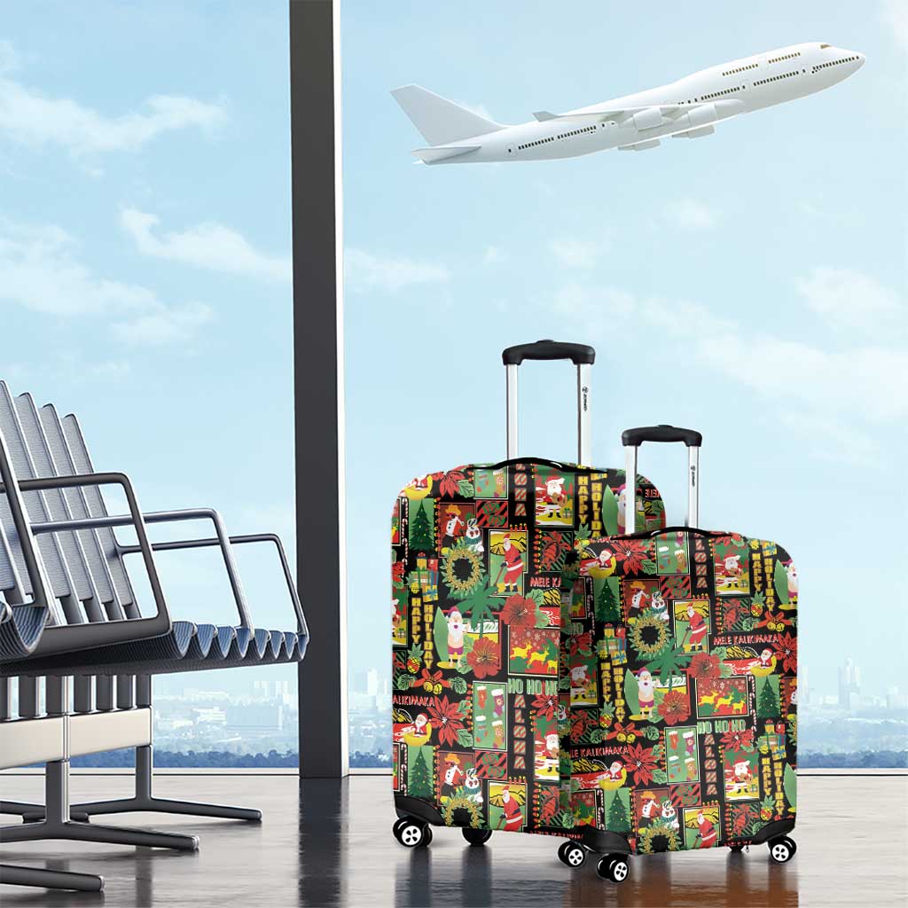 Hawaiian Santa Christmas Pattern Luggage Cover Black Version - Polynesian Pride