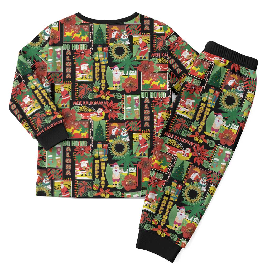 Hawaiian Santa Christmas Pattern Christmas Pajama Set Black Version - Polynesian Pride