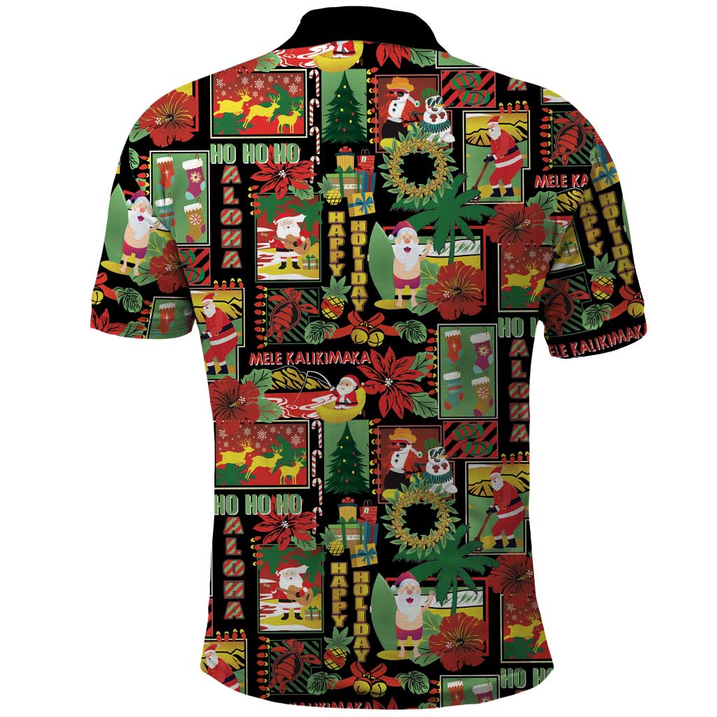 Hawaiian Santa Christmas Pattern Polo Shirt Black Version - Polynesian Pride