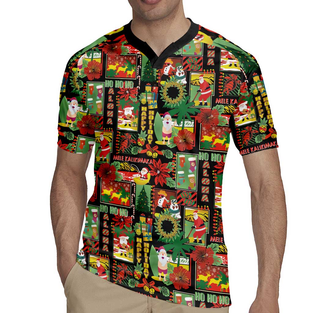 Hawaiian Santa Christmas Pattern Rugby Jersey Black Version - Polynesian Pride