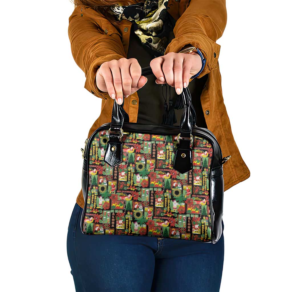 Hawaiian Santa Christmas Pattern Shoulder Handbag Black Version - Polynesian Pride