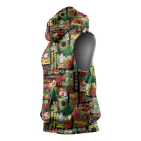 Hawaiian Santa Christmas Pattern Sleeveless Hoodie Black Version - Polynesian Pride