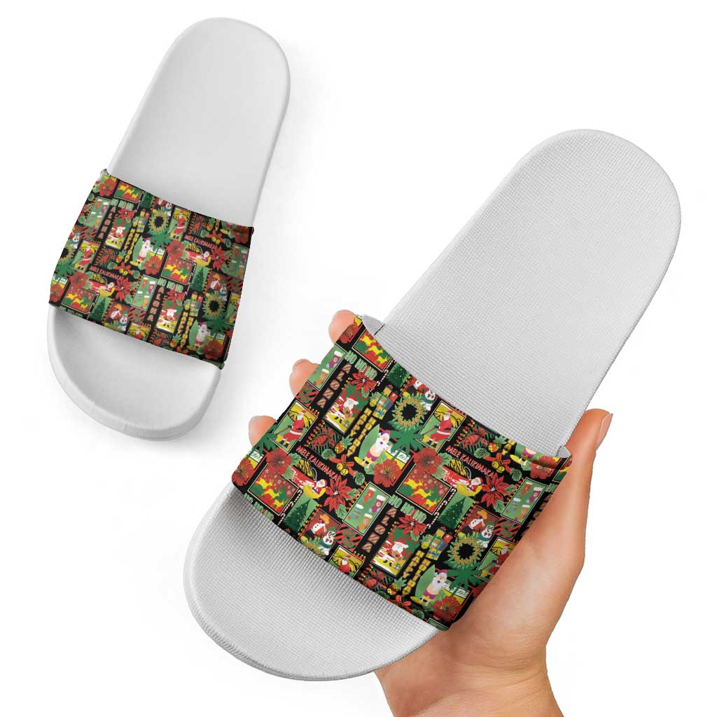 Hawaiian Santa Christmas Pattern Slide Sandals Black Version - Polynesian Pride