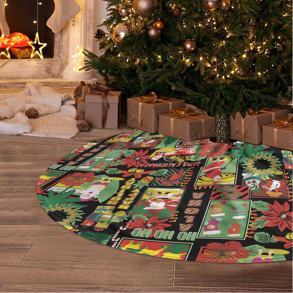 Hawaiian Santa Christmas Pattern Tree Skirt Black Version - Polynesian Pride
