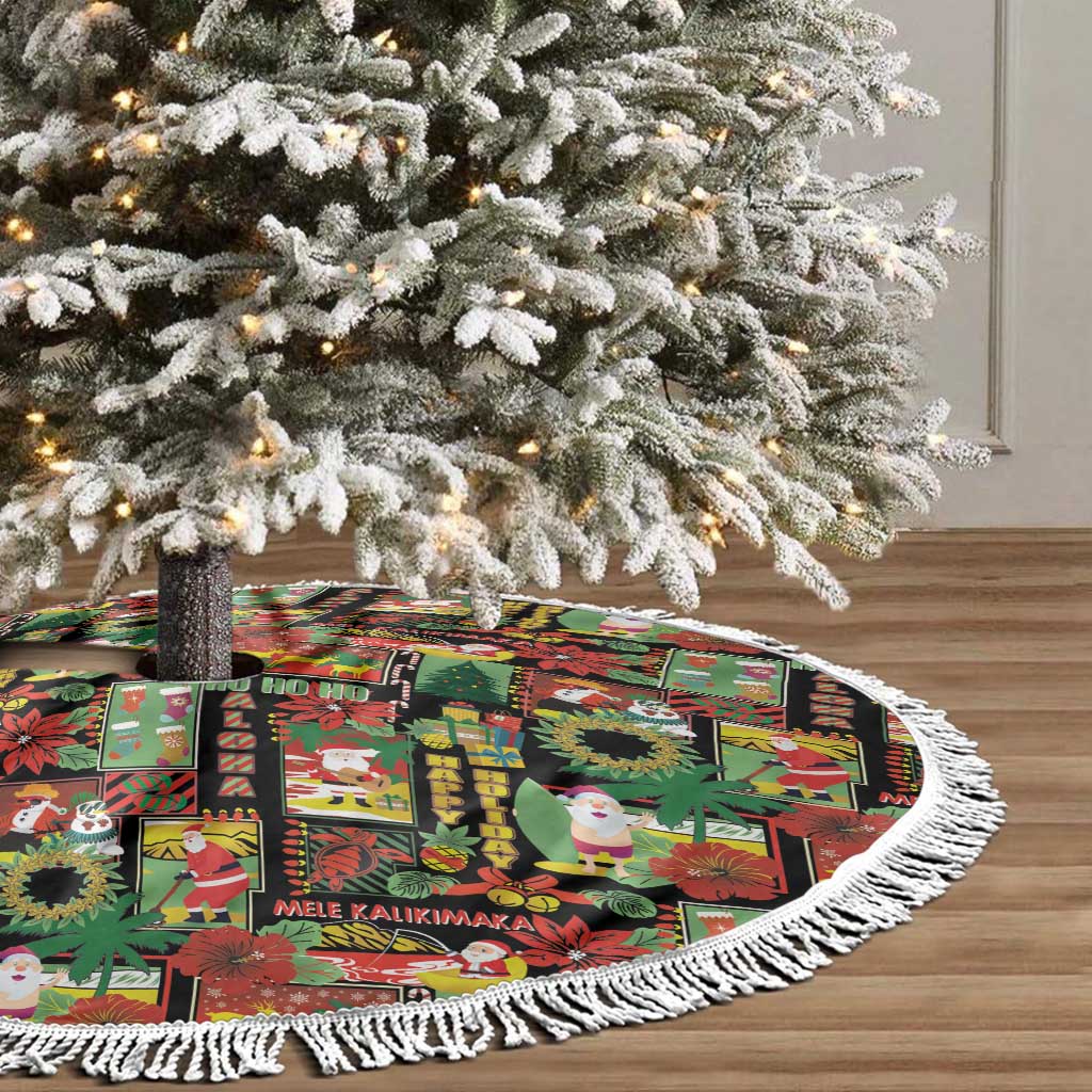Hawaiian Santa Christmas Pattern Tree Skirt Black Version - Polynesian Pride