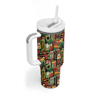 Hawaiian Santa Christmas Pattern Tumbler With Handle Black Version - Polynesian Pride