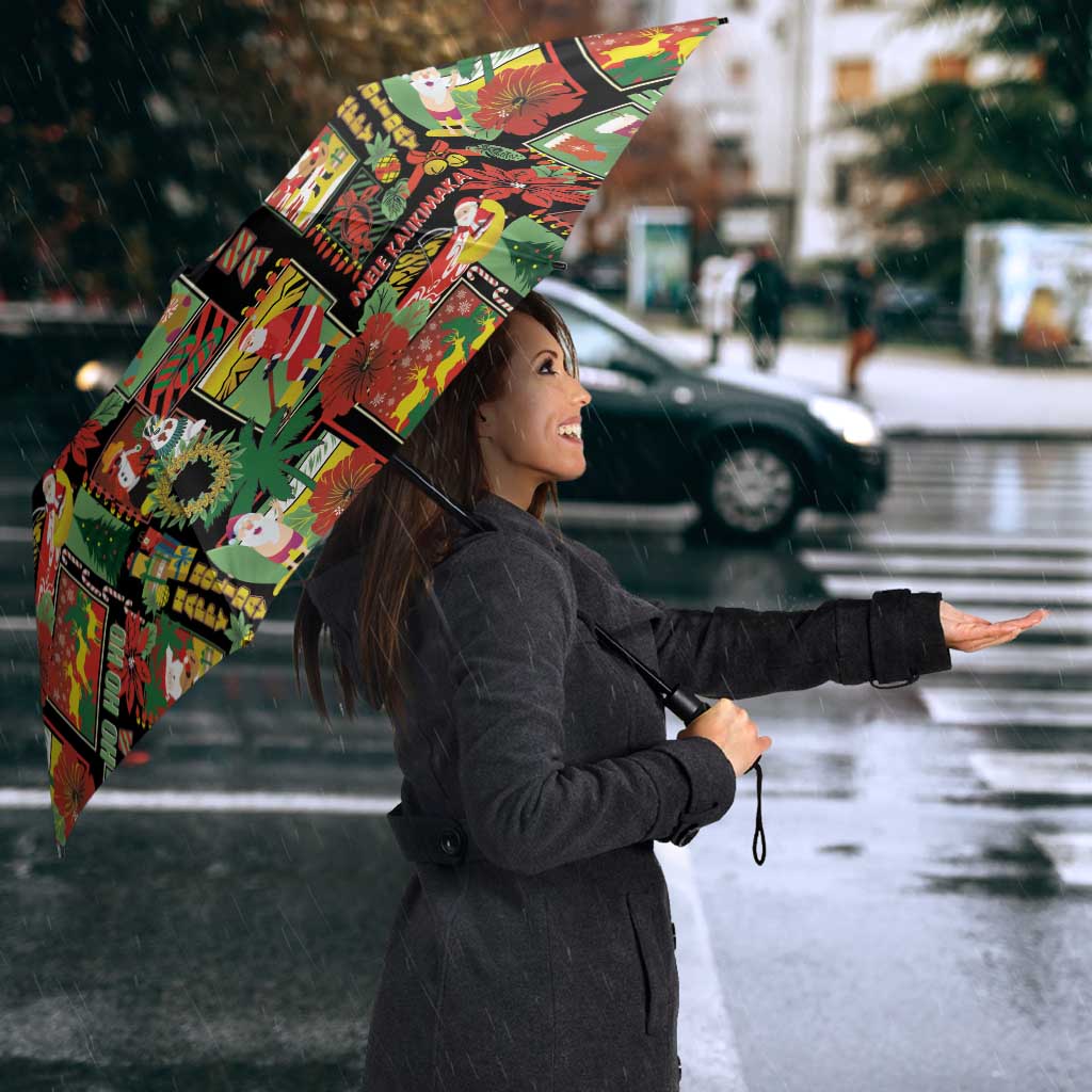 Hawaiian Santa Christmas Pattern Umbrella Black Version - Polynesian Pride