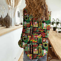 Hawaiian Santa Christmas Pattern Women Casual Shirt Black Version - Polynesian Pride