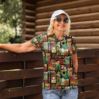 Hawaiian Santa Christmas Pattern Women Polo Shirt Black Version - Polynesian Pride