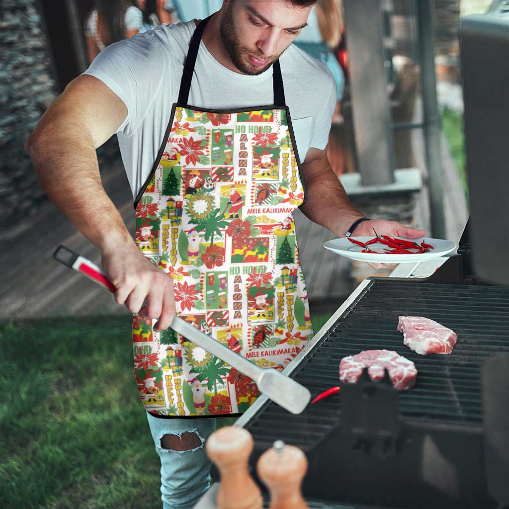 Hawaiian Santa Christmas Pattern Apron White Version - Polynesian Pride