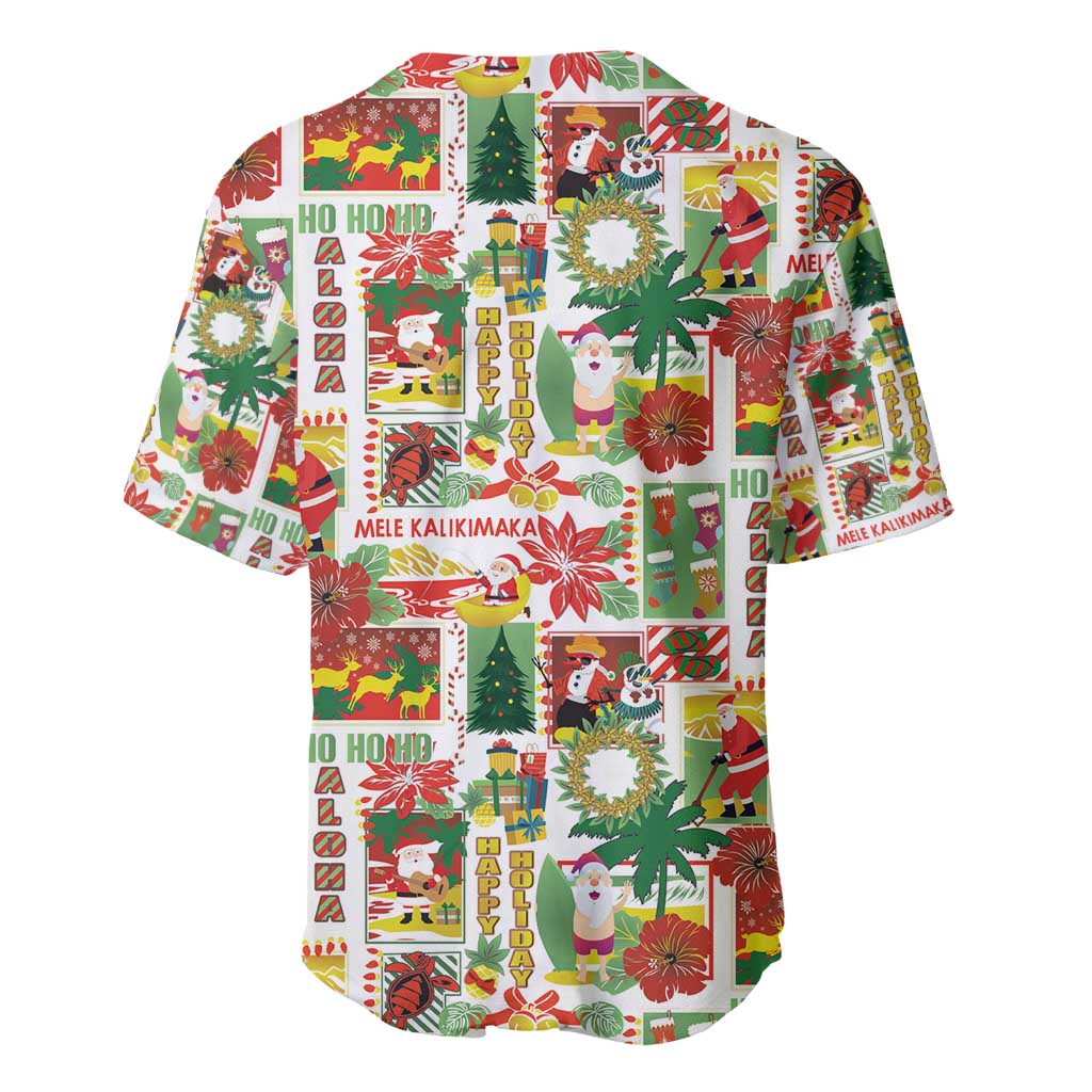 Hawaiian Santa Christmas Pattern Baseball Jersey White Version LT01 - Polynesian Pride
