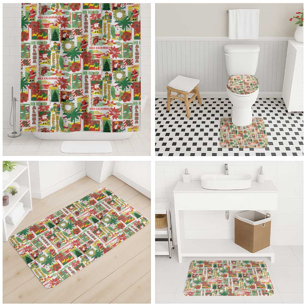 Hawaiian Santa Christmas Pattern Bathroom Set White Version - Polynesian Pride