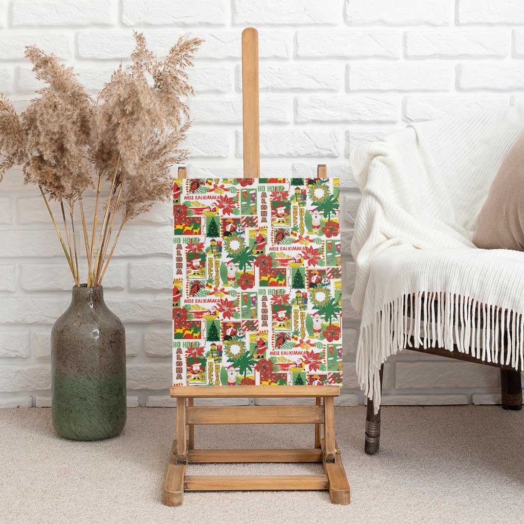 Hawaiian Santa Christmas Pattern Canvas Wall Art White Version - Polynesian Pride