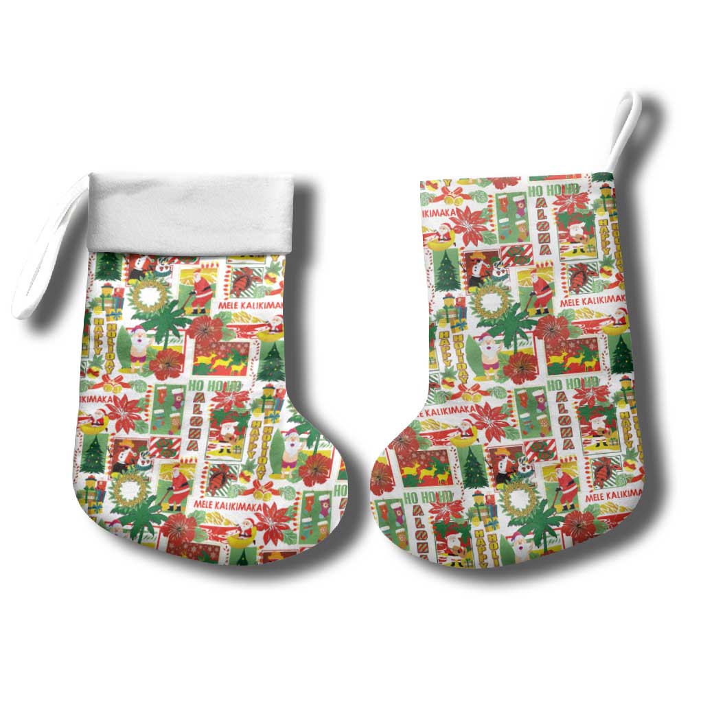 Hawaiian Santa Christmas Pattern Christmas Stocking White Version - Polynesian Pride