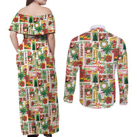 Hawaiian Santa Christmas Pattern Couples Matching Off Shoulder Maxi Dress and Long Sleeve Button Shirt White Version - Polynesian Pride