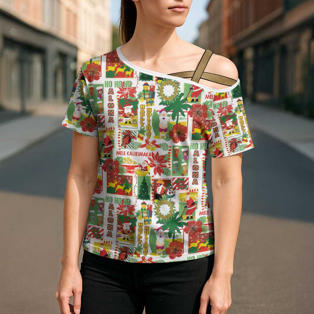 Hawaiian Santa Christmas Pattern Cross Shoulder Shirt White Version - Polynesian Pride
