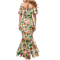 Hawaiian Santa Christmas Pattern Family Matching Mermaid Dress and Hawaiian Shirt White Version - Polynesian Pride