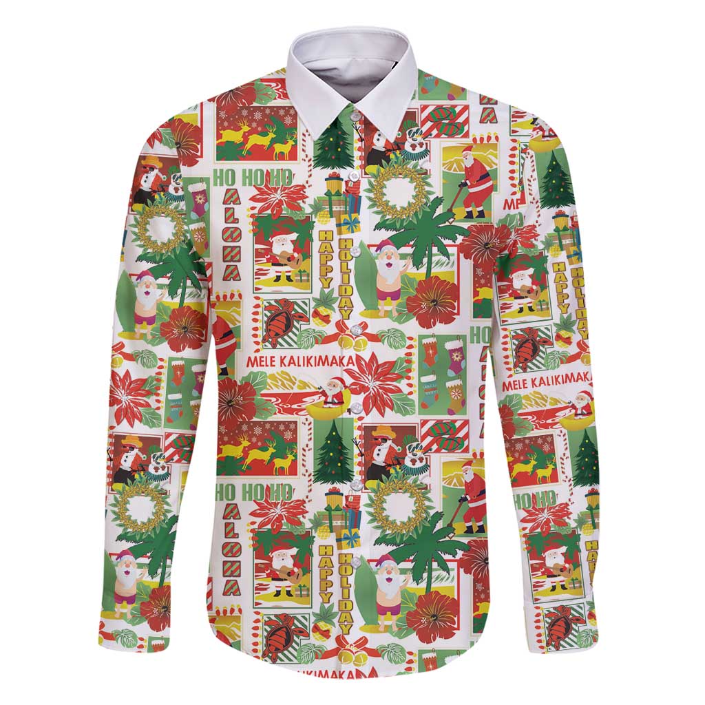 Hawaiian Santa Christmas Pattern Family Matching Off Shoulder Maxi Dress and Hawaiian Shirt White Version - Polynesian Pride