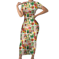 Hawaiian Santa Christmas Pattern Family Matching Short Sleeve Bodycon Dress and Hawaiian Shirt White Version - Polynesian Pride