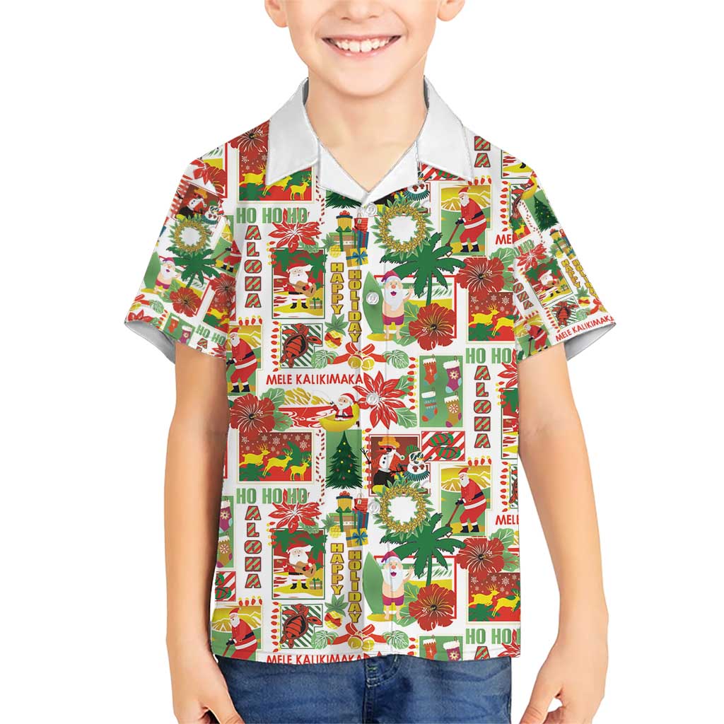 Hawaiian Santa Christmas Pattern Family Matching Short Sleeve Bodycon Dress and Hawaiian Shirt White Version - Polynesian Pride