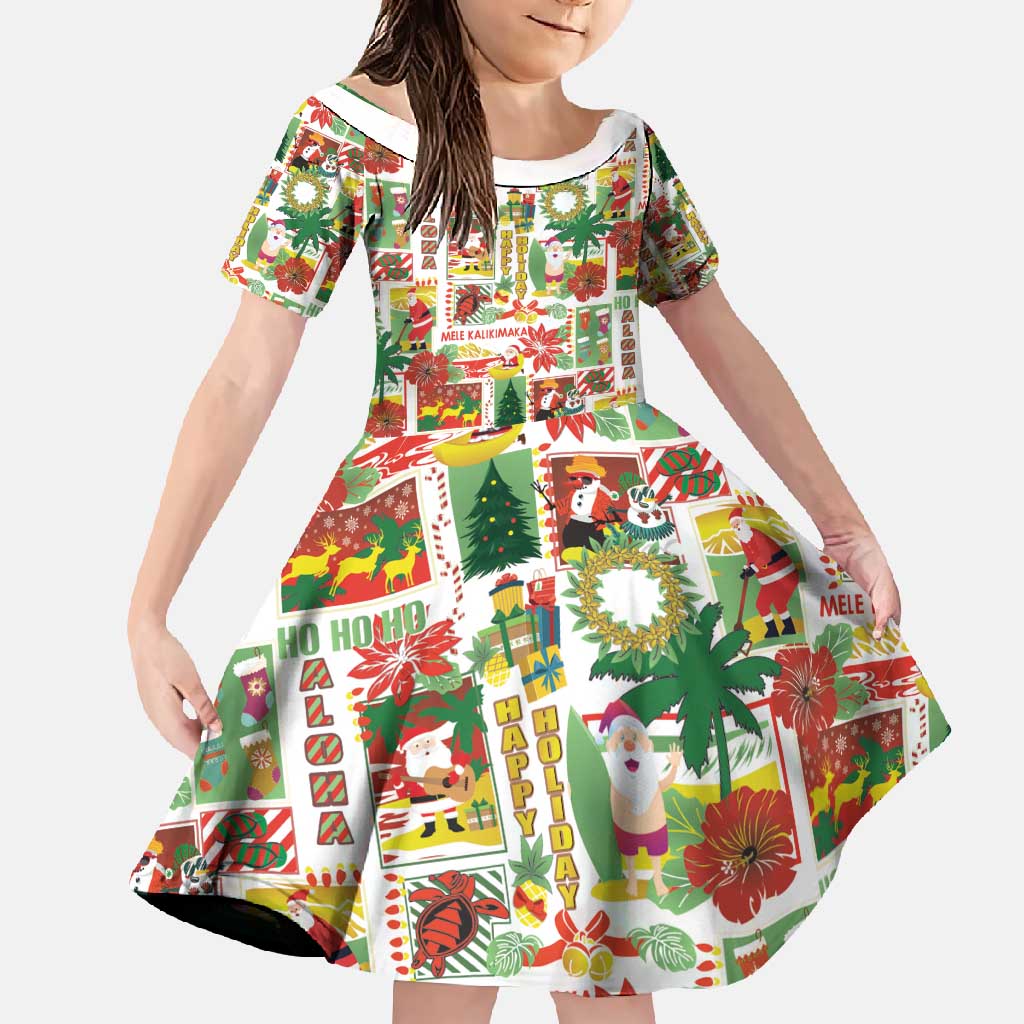 Hawaiian Santa Christmas Pattern Family Matching Summer Maxi Dress and Hawaiian Shirt White Version - Polynesian Pride