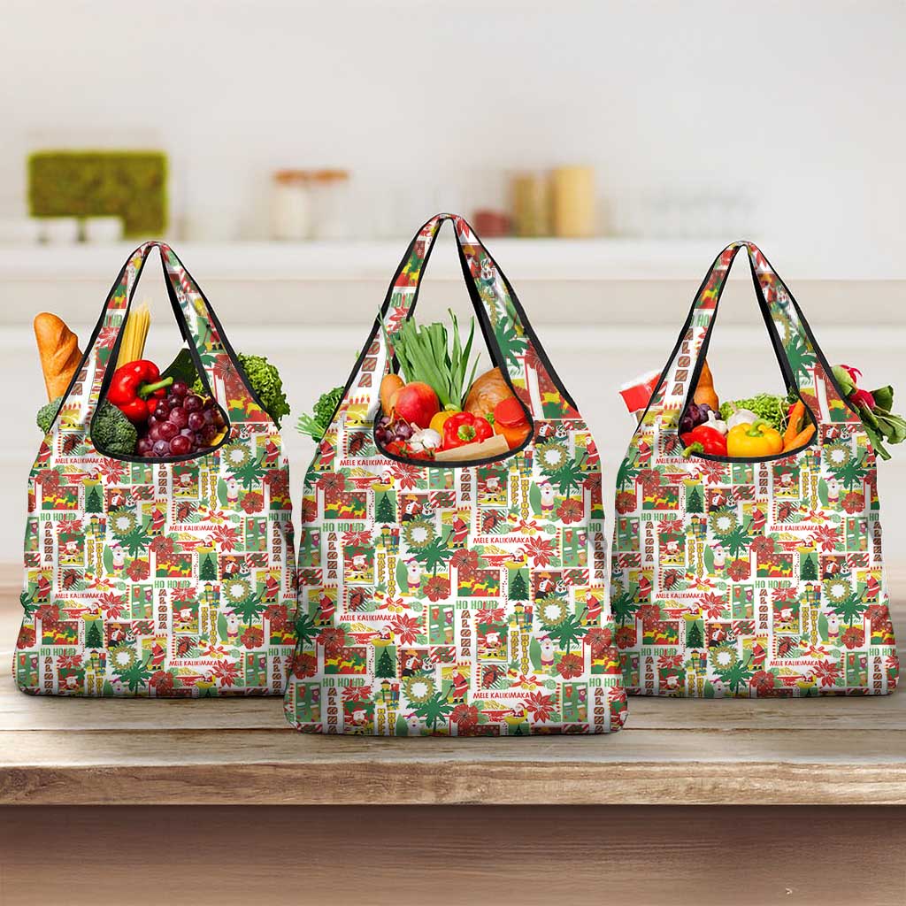 Hawaiian Santa Christmas Pattern Grocery Bag White Version - Polynesian Pride