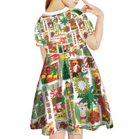 Hawaiian Santa Christmas Pattern Kid Short Sleeve Dress White Version - Polynesian Pride