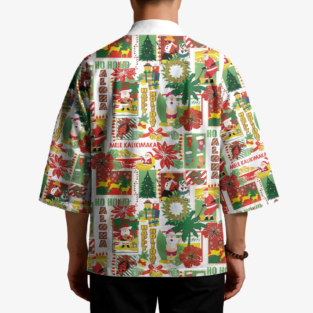 Hawaiian Santa Christmas Pattern Kimono White Version - Polynesian Pride