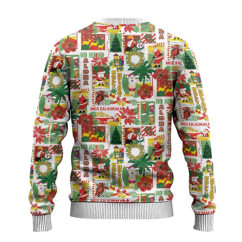 Hawaiian Santa Christmas Pattern Ugly Christmas Sweater White Version - Polynesian Pride