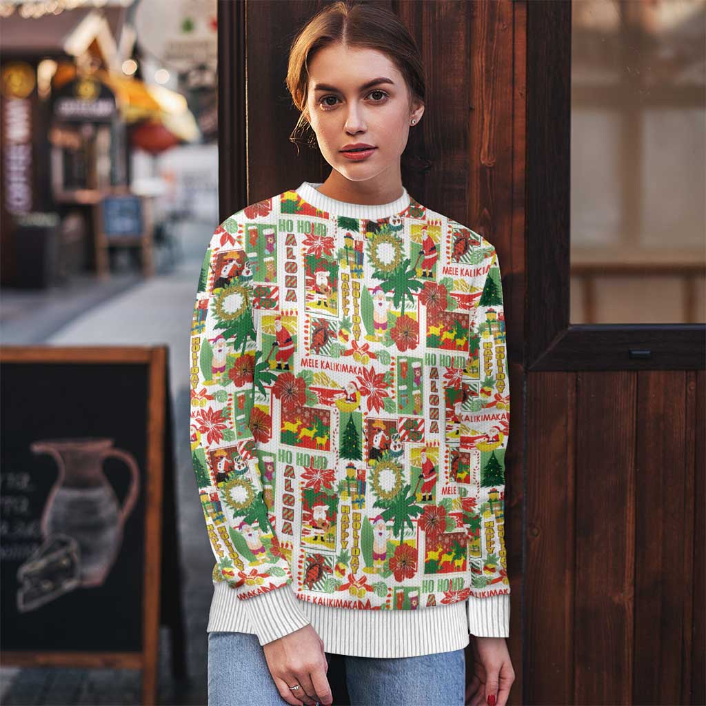 Hawaiian Santa Christmas Pattern Ugly Christmas Sweater White Version - Polynesian Pride