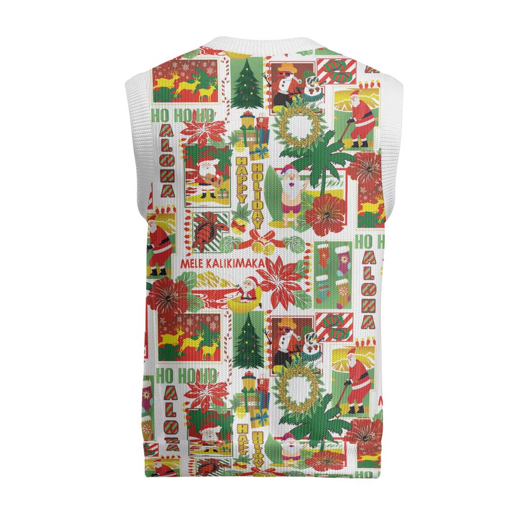 Hawaiian Santa Christmas Pattern Christmas Knitted V-Neck Vest White Version - Polynesian Pride