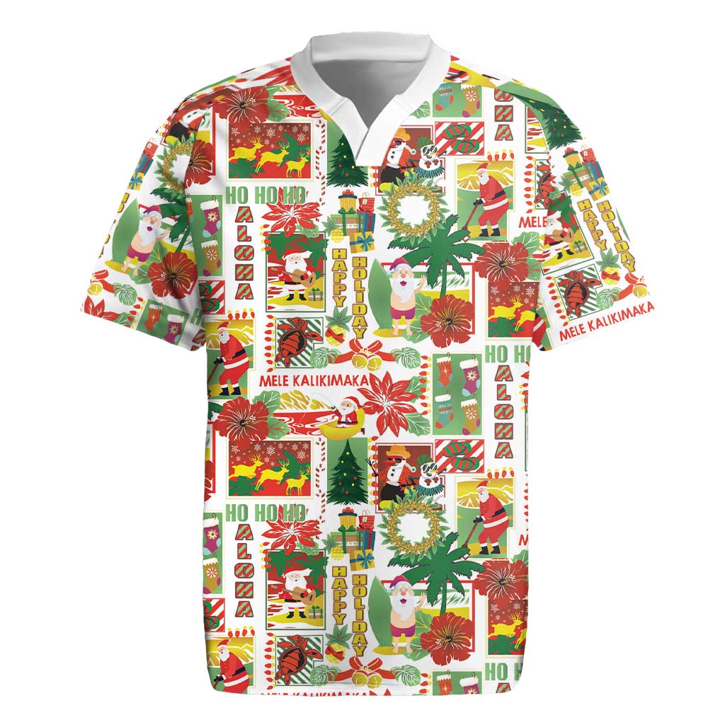 Hawaiian Santa Christmas Pattern Rugby Jersey White Version - Polynesian Pride