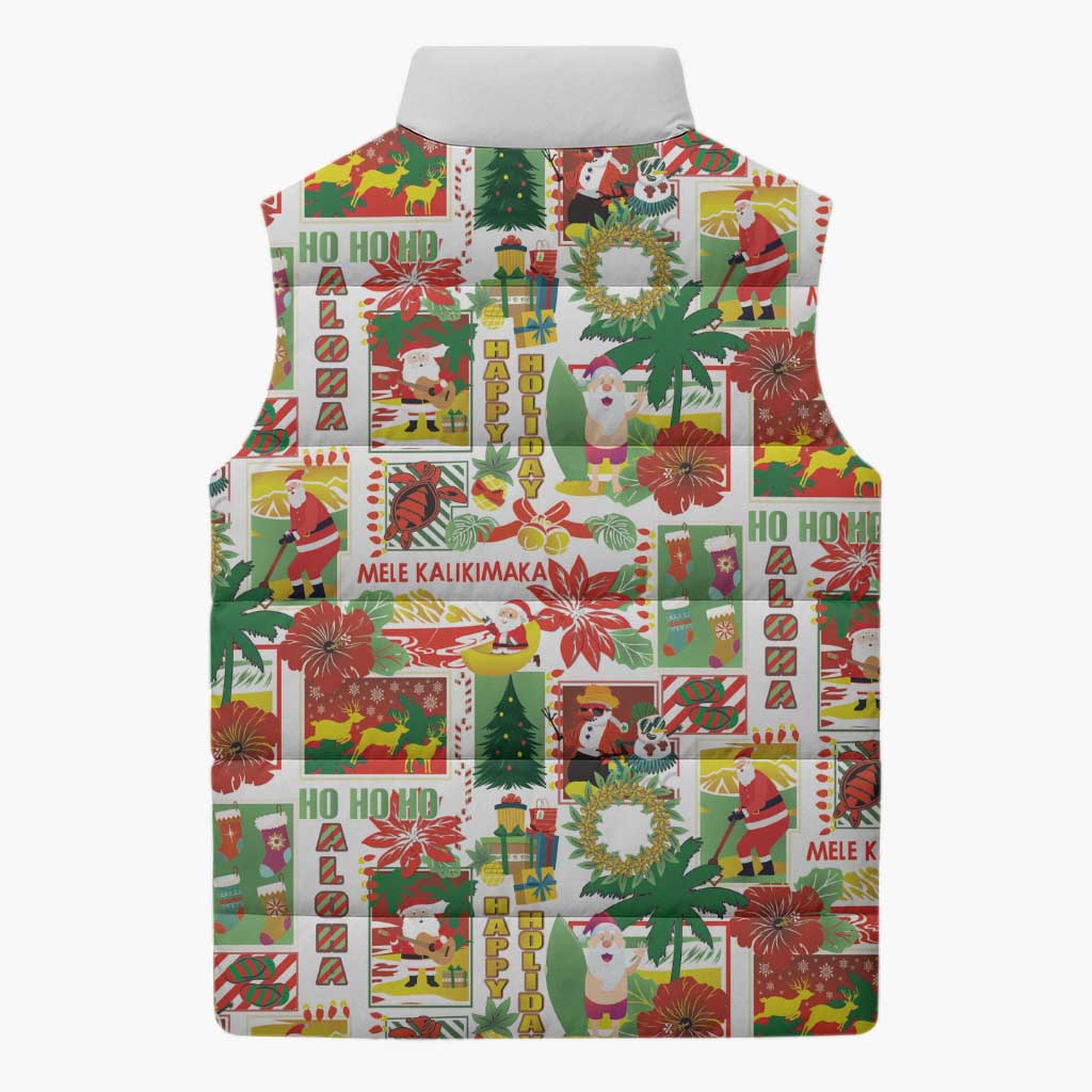 Hawaiian Santa Christmas Pattern Sleeveless Puffer Jacket White Version - Polynesian Pride