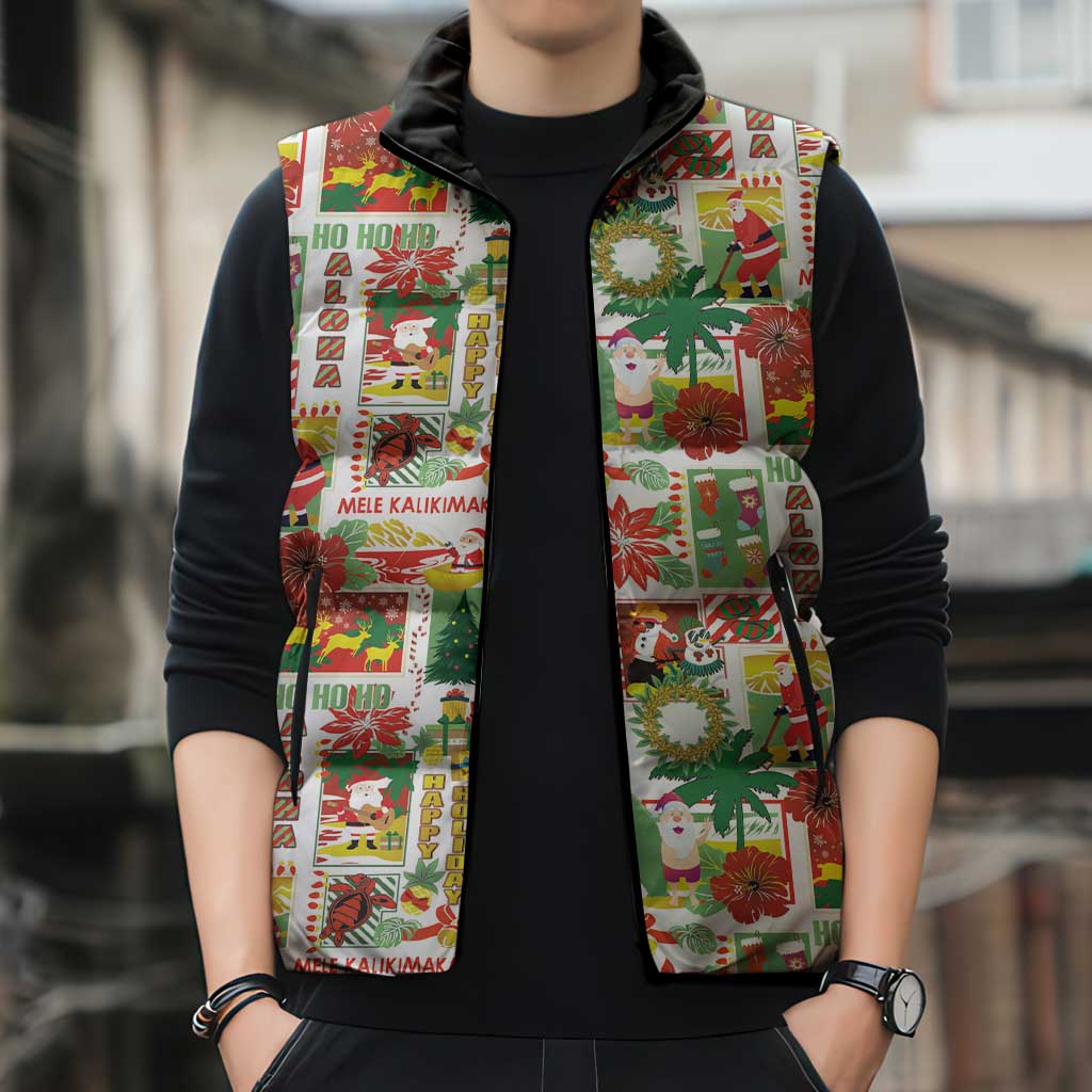 Hawaiian Santa Christmas Pattern Sleeveless Puffer Jacket White Version - Polynesian Pride