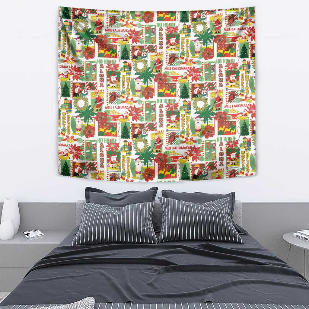 Hawaiian Santa Christmas Pattern Tapestry White Version - Polynesian Pride
