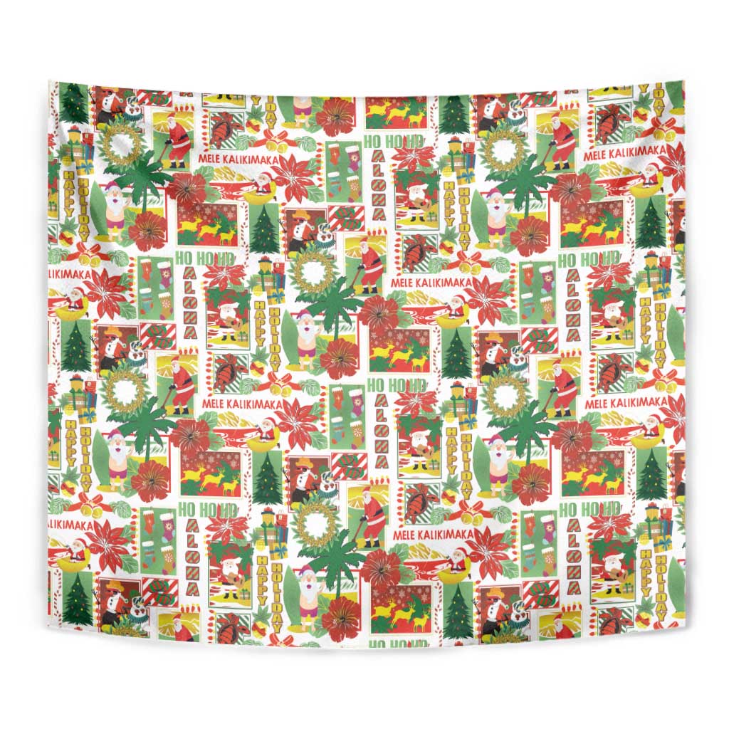 Hawaiian Santa Christmas Pattern Tapestry White Version - Polynesian Pride