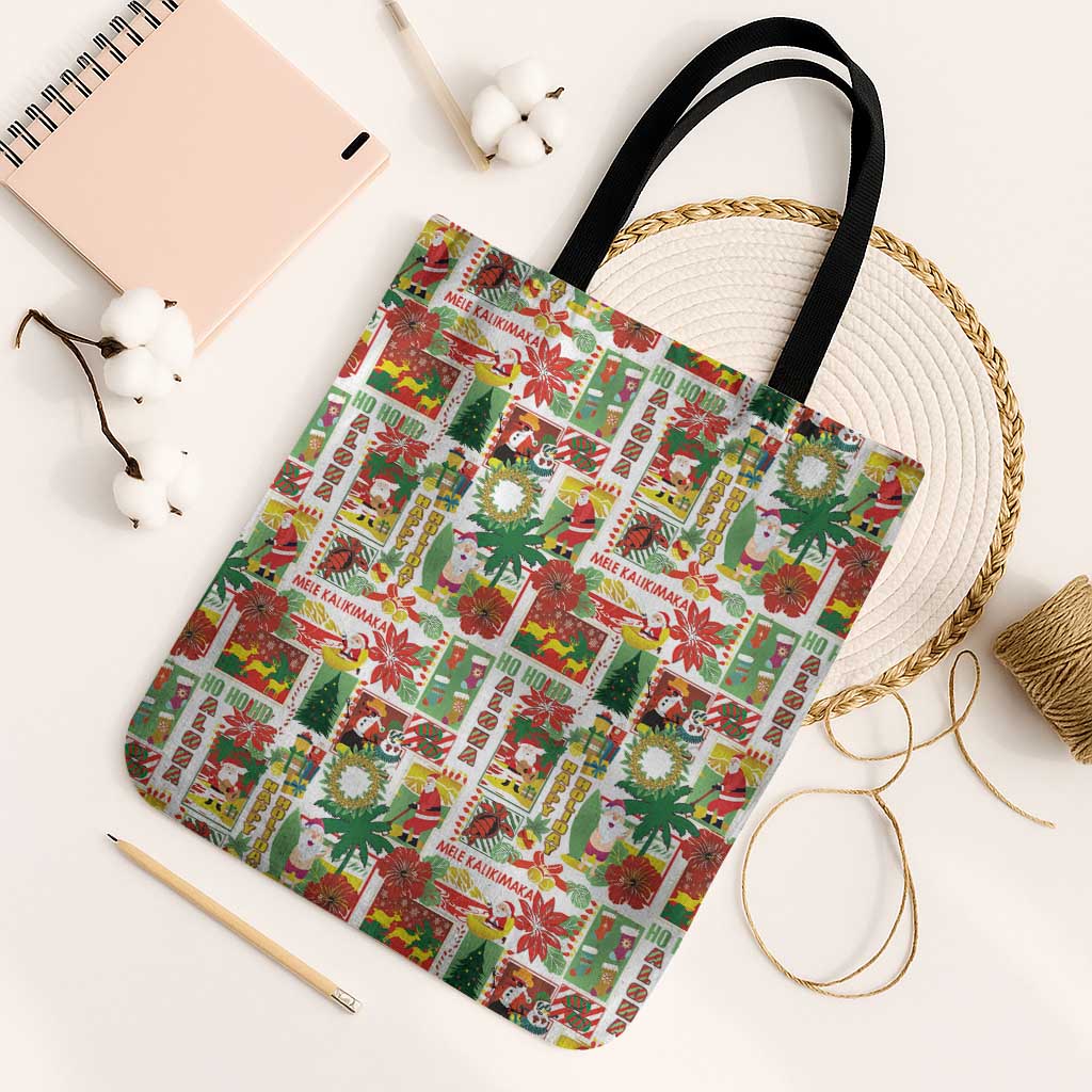 Hawaiian Santa Christmas Pattern Tote Bag White Version - Polynesian Pride