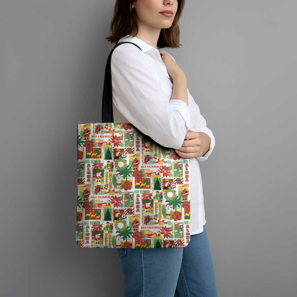 Hawaiian Santa Christmas Pattern Tote Bag White Version - Polynesian Pride