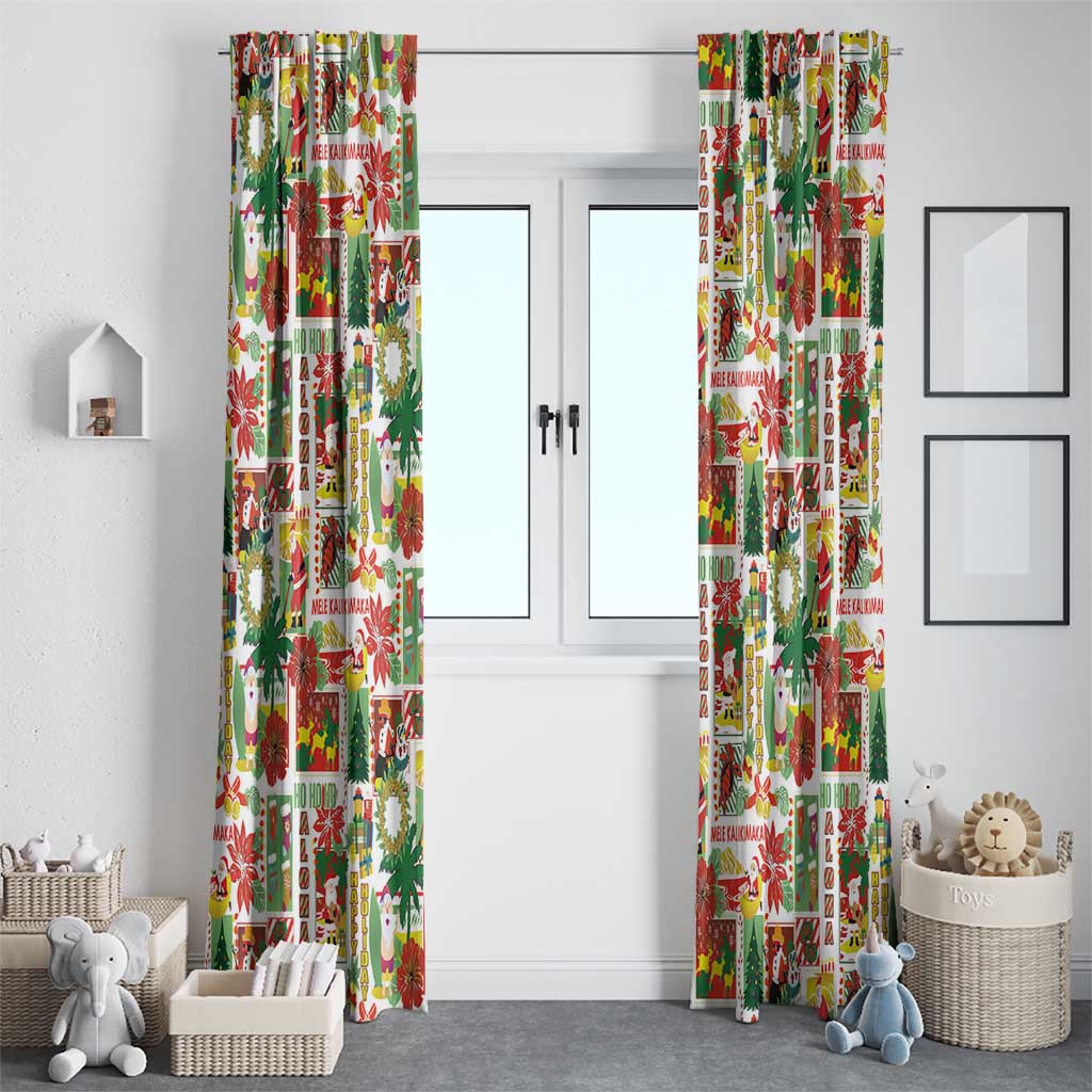 Hawaiian Santa Christmas Pattern Window Curtain White Version - Polynesian Pride