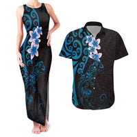 New Zealand Tuatara Plumeria Couples Matching Tank Maxi Dress and Hawaiian Shirt Maori Blue Koru Tribal Tattoo LT01 Blue - Polynesian Pride