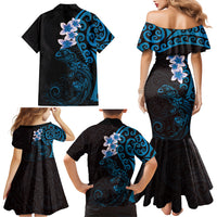 New Zealand Tuatara Plumeria Family Matching Mermaid Dress and Hawaiian Shirt Maori Blue Koru Tribal Tattoo LT01 - Polynesian Pride